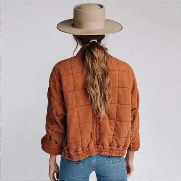 Free People Dolman quilted jacket terracotta orange XS - Picture 2 of 7